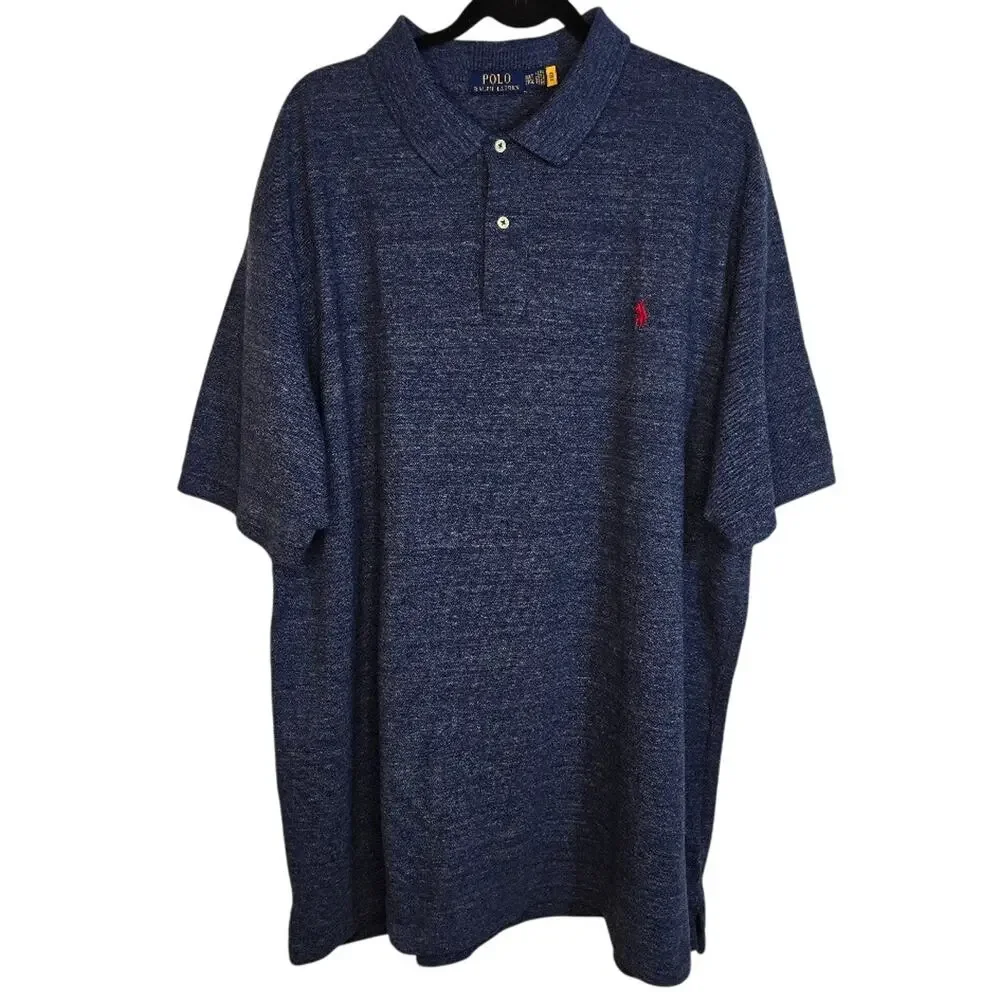 Polo Ralph Lauren Blue Heathered Short Sleeve Polo Shirt Men's‎ Plus Size 3XLT